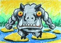 Angry hippo walk on stone in water painting Royalty Free Stock Photo