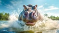 angry hippopotamus in the lake in the nature, made with Generative AI