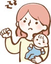 Angry housewife and baby Illustration