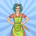 Angry Housewife Pop Art Woman Holding Rolling Pin Royalty Free Stock Photo