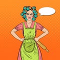 Angry Housewife Pop Art Woman Holding Rolling Pin Royalty Free Stock Photo