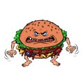 Angry hungry burger character. Emotional fast food. isolate on white background Royalty Free Stock Photo