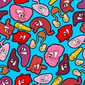 Angry Internal organs pattern seamless. Evil Anatomy background. Vector illustration