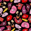 Angry Internal organs pattern seamless. Evil Anatomy background. Vector illustration