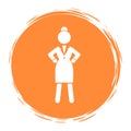 Angry irritated businesslady holding hands at waist, vector avatar
