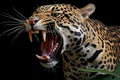 an angry jaguar with its mouth open