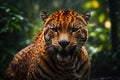 Angry jaguar in the rain forest. ai generative