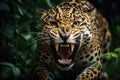 Angry jaguar in the rainforest