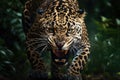 Angry jaguar in the rainforest