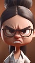 Angry Japanese girl with glasses. 3D rendering. Toned.