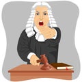 Angry judge yelling and pointing his finger at someone knocking gavel Royalty Free Stock Photo