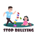 Angry kids. Bad boy and crying little girl. Stop bullying vector illustration