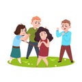 Angry kids. Bad boys and girls bullying smaller children vector illustration