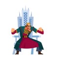 Angry king shouting character sits on the throne. Anger emotion, in rage, emoji, emoticon. Tyrant, Emperor, Monarch