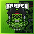 Kraken pirates mascot esport logo design illustrations vector template, Cthulhu logo for team game streamer youtuber banner twitch