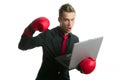 Angry with laptop computer young boxer businessman Royalty Free Stock Photo