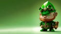 Angry Leprechaun Character Standing On Shiny Green Background And Copy Space. St Patricks Day Concept