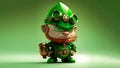 Angry Leprechaun Character Standing On Shiny Green Background And Copy Space. St Patricks Day Concept