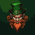 Angry leprechaun with thick red beard, vintage logo. St. Patricks Day design