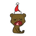 angry line drawing of a bear wearing santa hat