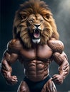 Angry Lion Face In Bodybuilder Man