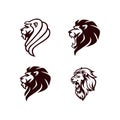 Angry Lion Head Black and White Logo, Sign, Vector Design Set Royalty Free Stock Photo