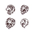 Angry Lion Head Black and White Logo, Sign, Vector Design Set Royalty Free Stock Photo