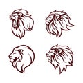 Angry Lion Head Logo Set, Icon, Sign, Outline Flat Design Vector Illustration Royalty Free Stock Photo