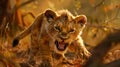 Angry lion king cute cub Royalty Free Stock Photo