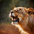 Angry Lioness looking for prey, Portrait of Lioness, close up - AI generated