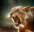 Angry Lioness looking for prey, Portrait of Lioness, close up - AI generated