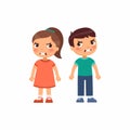 Angry little boy and girl flat vector illustration. Furious children quarrel, aggressive kids arguing cartoon characters. Royalty Free Stock Photo