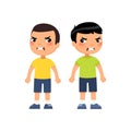 Angry little boys flat vector illustration.