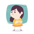 Angry little cute girl with blowing from ears, vector cartoon il