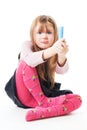 Angry little girl with chalk Royalty Free Stock Photo