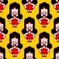 Angry little girl pattern seamless. Grumpy girlie background. Vector texture