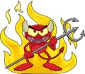 Angry Little Red Devil Cartoon Character Holding A Pitchfork Over Flames Royalty Free Stock Photo