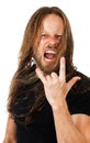 Angry long hair man screaming