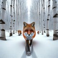 Angry Looking Red Foxes Wintertime Wilderness Wildlife Snowy Pathway Forest Canada AI Generated