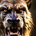 Angry looking Werewolf lycanthrope. Dark misty background. hyperdetailed., fantasy