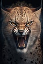 Angry Lynx portrait on dark background. AI Generative Royalty Free Stock Photo