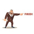 Angry Mad Boss Character in Suit Shout Fired Word