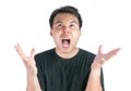 Angry and Mad face of Asian man wearing black t-shirt isolated on white background Royalty Free Stock Photo