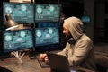 Angry mad hacker punching keyboard after failing to hack
