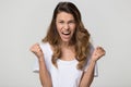 Angry mad hysterical woman screaming, negative emotions Royalty Free Stock Photo