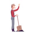 Angry Male Worker Handyman Character with Shovel Yelling Flat Vector Illustration