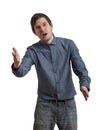 Angry man is arguing and explaining something. on white. Royalty Free Stock Photo