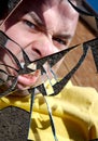 Angry Man in Broken Mirror Royalty Free Stock Photo