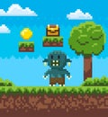 Angry Troll on Grass, Nature of Pixel Game Vector