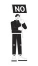 Angry man disagreeing flat line black white vector character